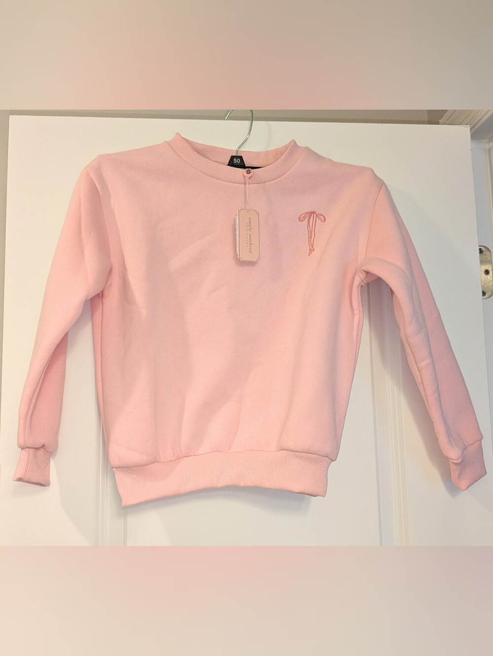 NWT, Simply Southern, Pink, Bow, Faith Over Fear Sweatshirt - Big Girls Size Med